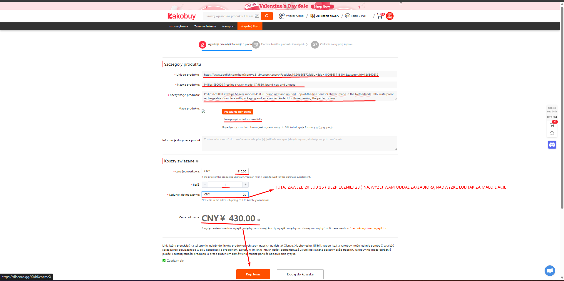 Wypełnianie formularza Kakobuy Itemy